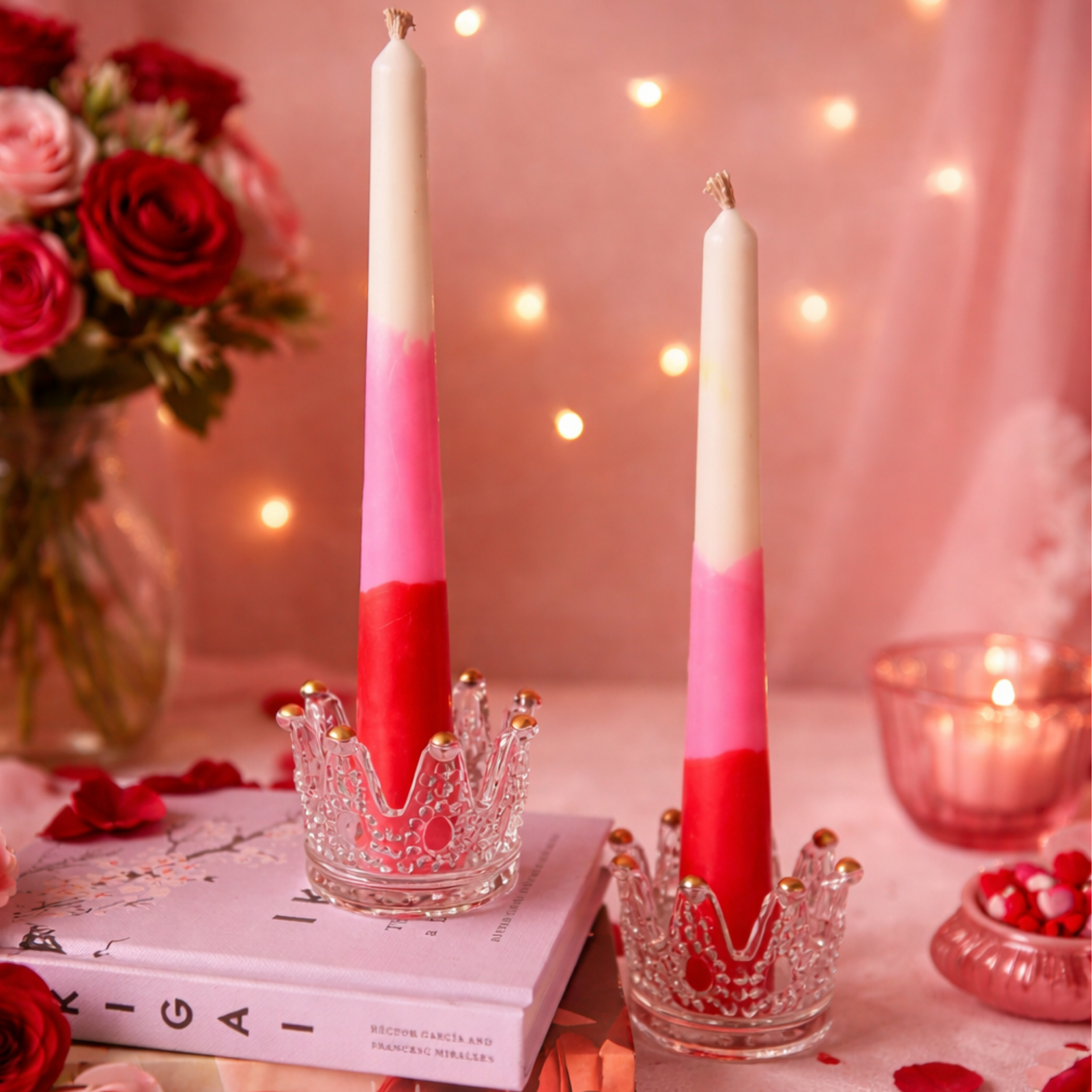 Tri-Color Pink & Red Scented Taper Candles